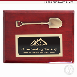 8" x 6" Miniature Shovel Plaque - Piano Finish - Laser Engraved Plate