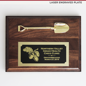 8" x 6" Miniature Groundbreaking Shovel Plaque  - Laser Engraved Plate
