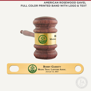 American Rosewood Gavel Full Color Printed Band with Logo and Text