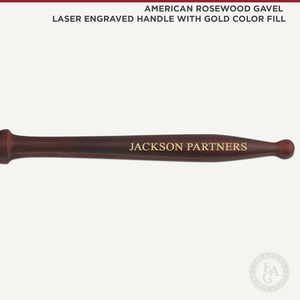 American Rosewood Gavel Laser Engraved Handle with Gold Color Fill