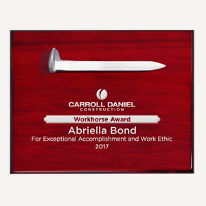 Satin Silver Ceremonial Spike Plaque - Laser Engraved Plaque with Silver Color Fill