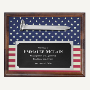 Custom Printed Ceremonial Spike Plaque with Laser Engraved Plate