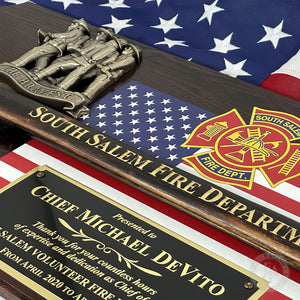 42x16 Walnut Firefighter Award Plaque - Gold Axe-Full Color Direct Printed Plaque - Laser Engraved Plate - Laser Engraved Handle with Color Fill