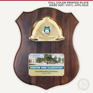 Full Size Hard Hat Plaque - Gold & Chrome - Full Color Printed Plate