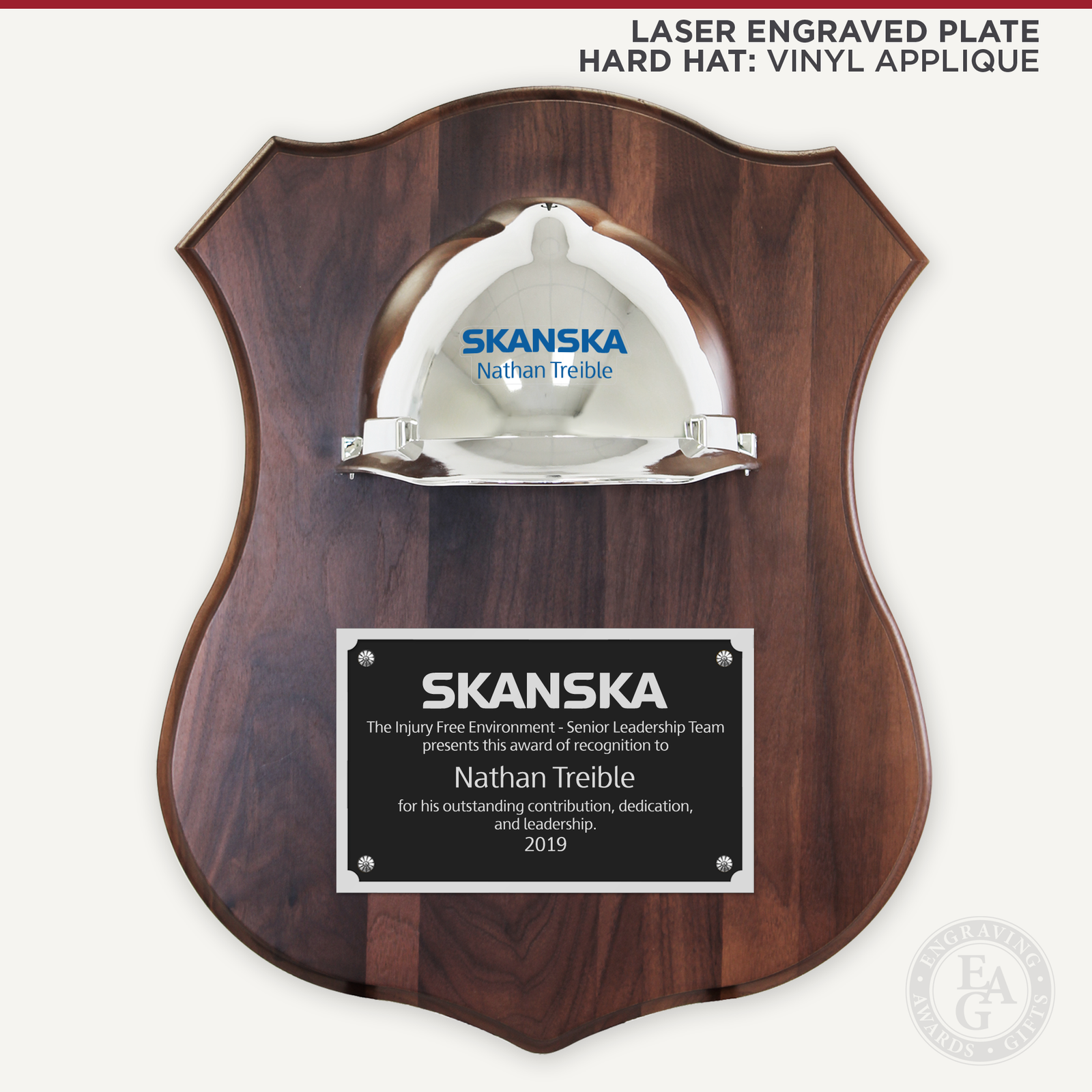 Full Size Hard Hat Plaque Gold & Chrome Engraving, Awards & Gifts