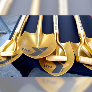 Gold Finish Groundbreaking Shovel - D-Handle - YMCA Groundbreaking Photo