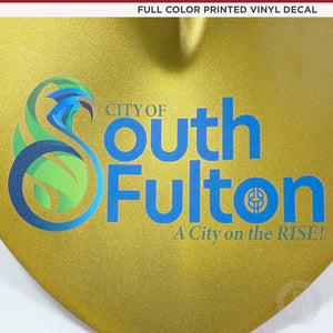 Gold Finish Ceremonial Groundbreaking Shovel - Full Color Printed Vinyl Decal on Spade