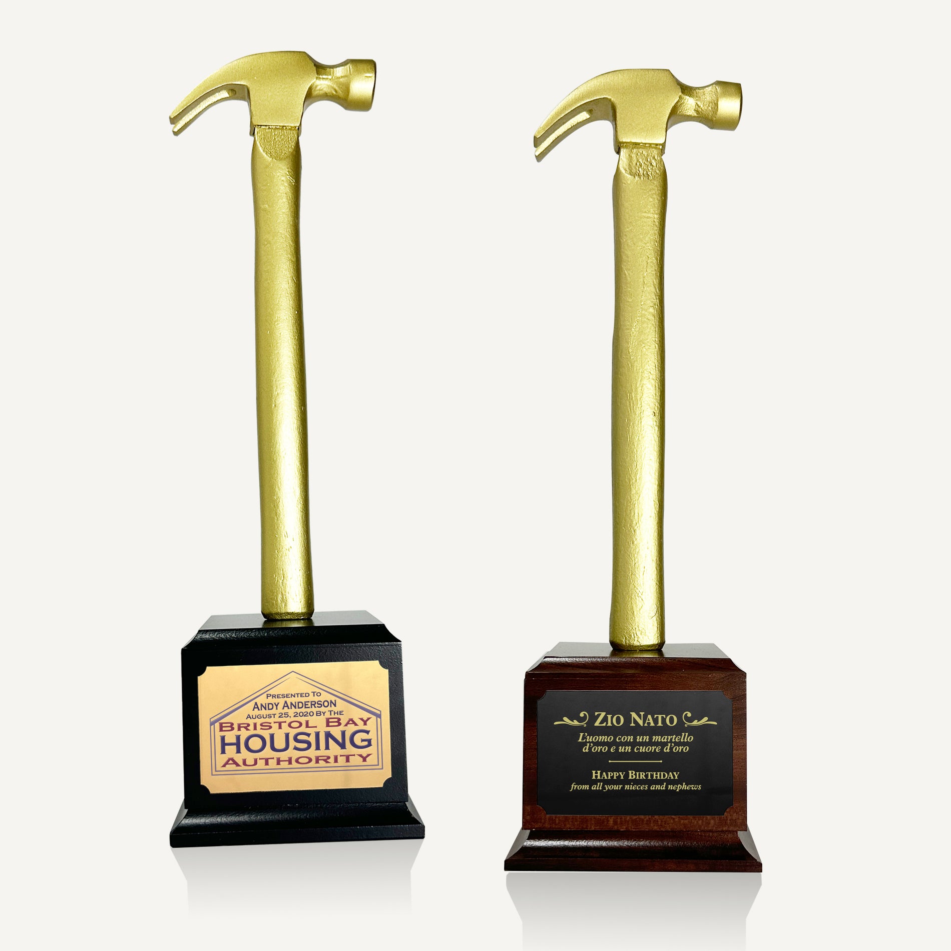 Ceremonial Hammer Pedestal Award Gold Painted Engraving, Awards & Gifts