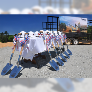 Groundbreaking Ceremonial Shovel Kit - Specialty Chrome Plated D-Handle - Turner Construction Groundbreaking Event