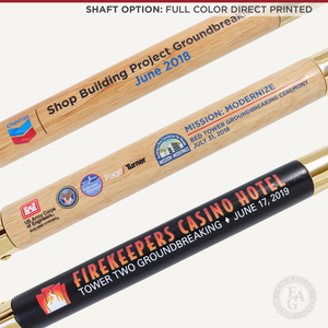 Groundbreaking Ceremonial Shovel Kit - Specialty Gold Plated D-Handle - Full Color Direct Printed Shaft