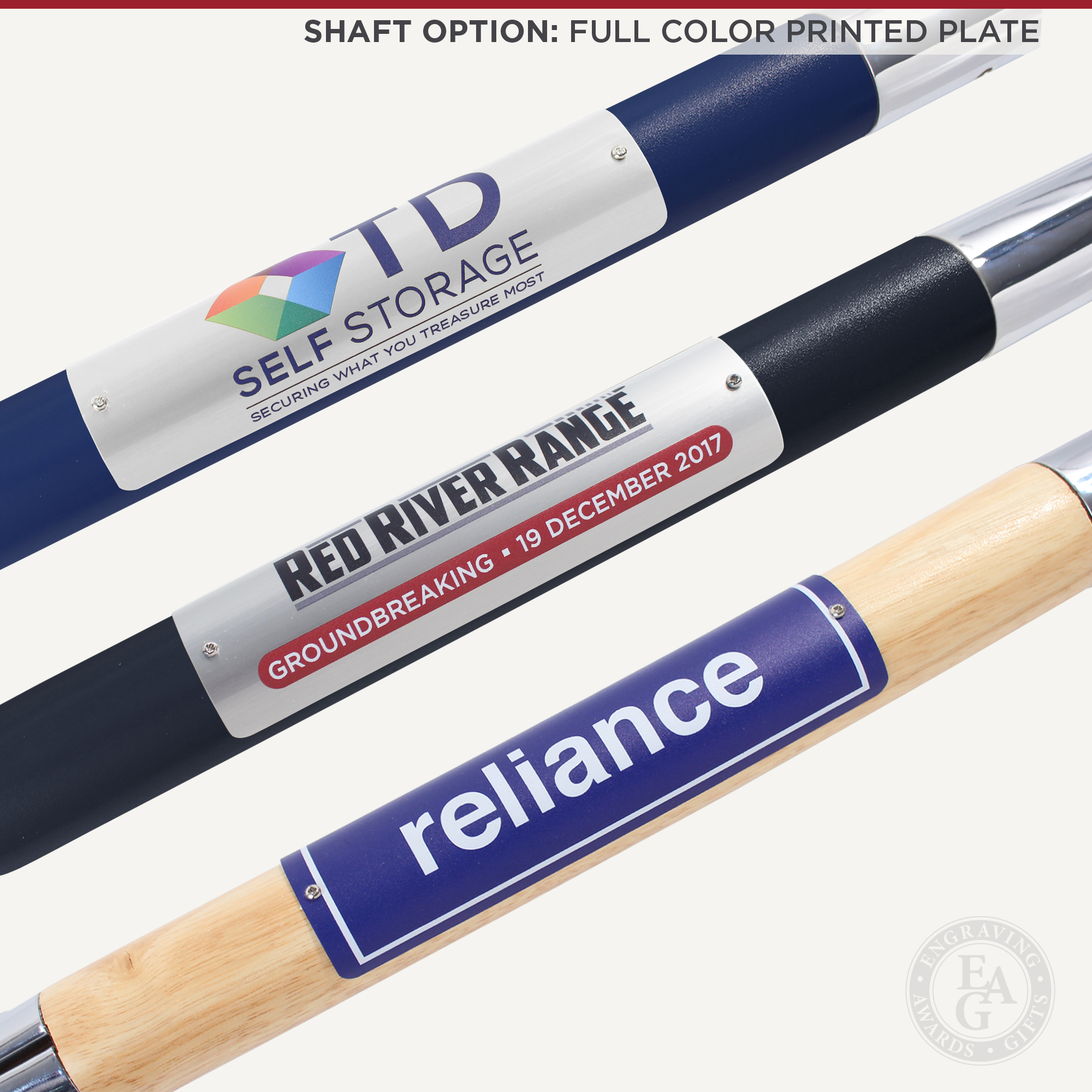 Groundbreaking Ceremonial Shovel Kit - Traditional Chrome Plated D-Handle - Full Color Printed Plate