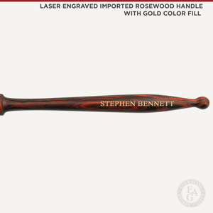 Laser Engraved Imported Rosewood Handle with Gold Color Fill