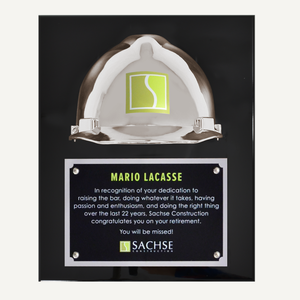 Full Size Hard Hat Plaque - Black Piano Finish with Chrome Plated Hard Hat