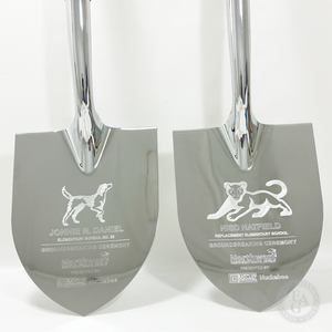 Specialty Chrome Plated Ceremonial Groundbreaking Shovels- D-Handle - Rotary Engraved
