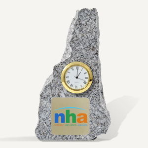 6" New Hampshire Granite Clock Award with Brushed Gold Full Color Printed Plate