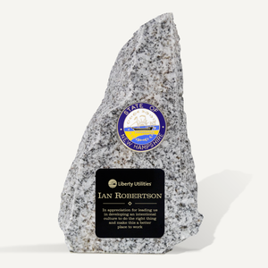 6in New Hampshire Granite Award with New Hampshire Seal and Laser Engraved Black Brass Plate