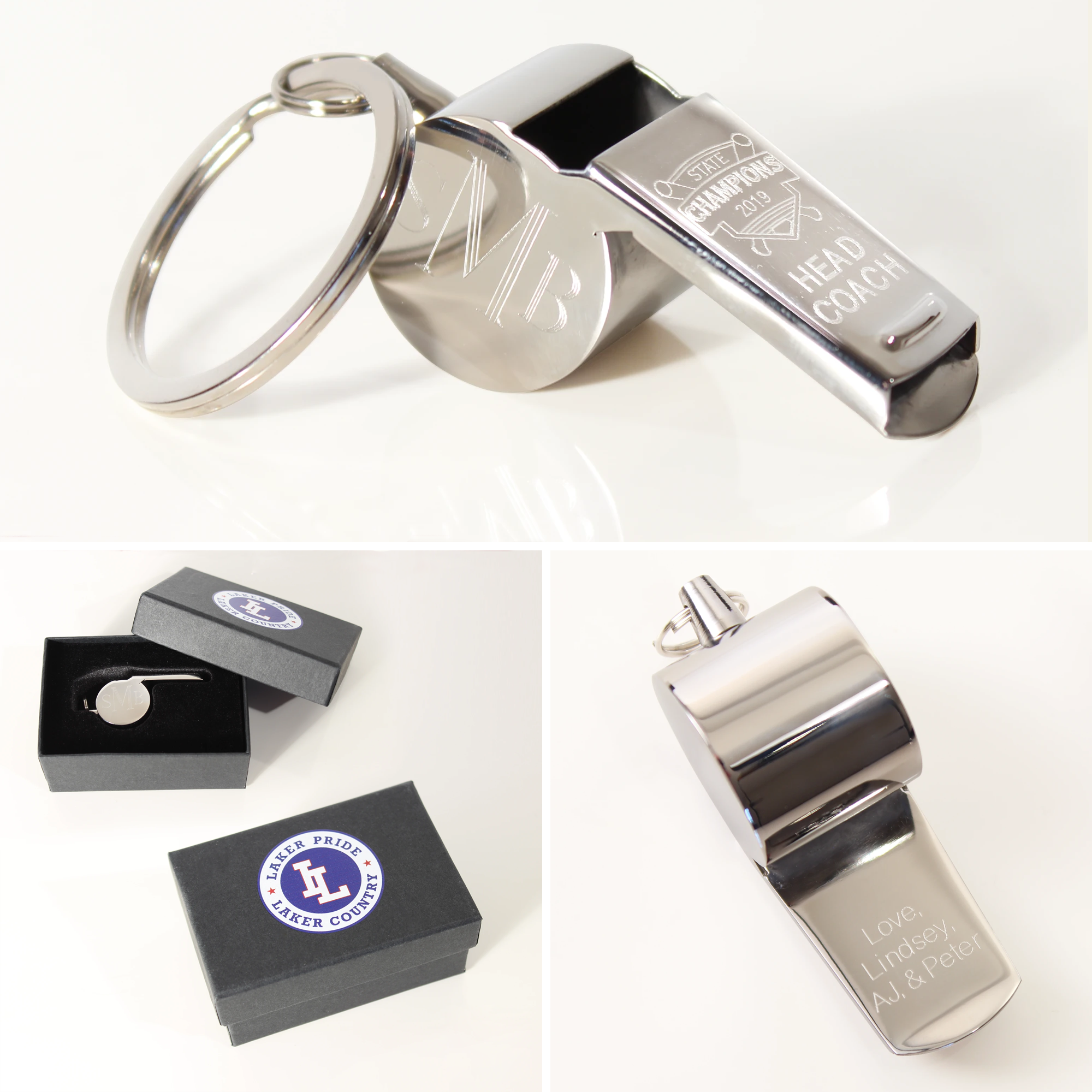 Stainless Steel Whistle Keychain Engraving Awards Gifts