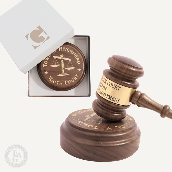 American Walnut Gavel Sound Block with Gift Box Engraving, Awards & Gifts