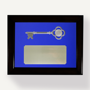 Key Display Case - 8" Gold Plated Ceremonial Key - Blue Background