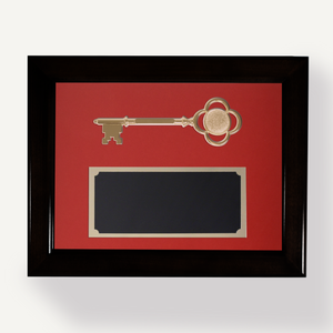 Key Display Case - 8" Gold Plated Ceremonial Key - Red Background