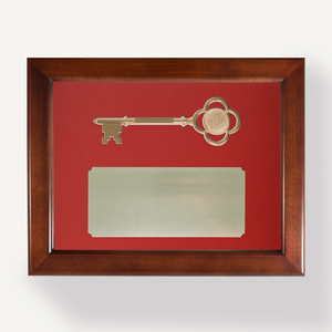 Key Display Case - 8" Gold Plated Ceremonial Key - Red Background