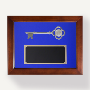 Key Display Case - 8" Gold Plated Ceremonial Key - Blue Background