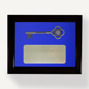 Key Display Case - 8" Bronze Plated Ceremonial Key - Blue Background