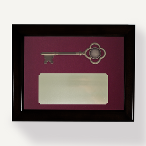 Key Display Case - 8" Bronze Plated Ceremonial Key - Burgundy Background