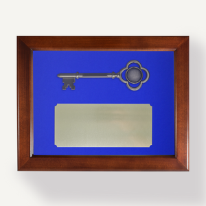 Key Display Case - 8" Bronze Plated Ceremonial Key - Blue Background