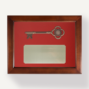 Key Display Case - 8" Bronze Plated Ceremonial Key - Red Background