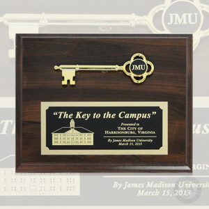 Walnut Tone Ceremonial Gold Key Plaque with Laser Engraved Disc and Plate