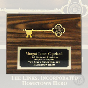 Walnut Tone Ceremonial Gold Key Plaque with Laser Engraved Disc and Plate