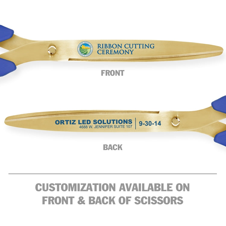 25 Blue Ribbon Cutting Scissors with Gold Blades - Engraving