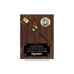 9" x 12" Walnut Finish Removable Gavel Plaque with Laser Engraved Black Brass Plate