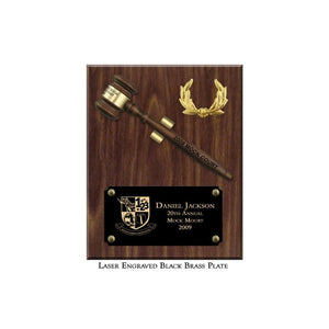 8" x 10" Walnut Finish Gavel Plaque with Laser Engraved Black Brass Plate