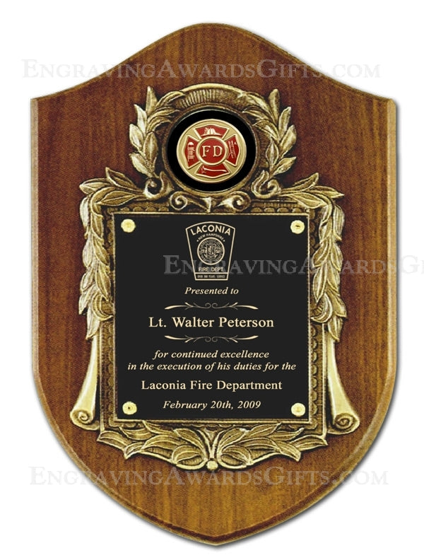 10 1/2 X 16 Genuine Walnut Engraved Firefighter Shield Plaque Award -  Engraving, Awards & Gifts