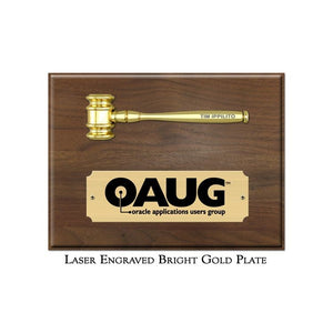 Mini Gold Metal Gavel Plaque with Bright Gold Plate