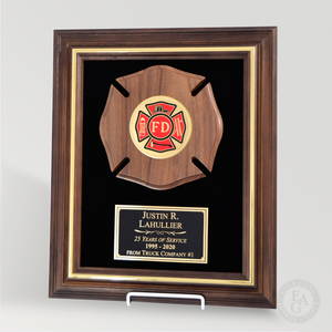 14-1/2" x 17-1/2" Genuine Walnut Engraved Firefighter Frame Plaque Award
