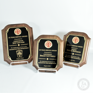 Genuine Walnut Firefighter Award Plaque - Sizes