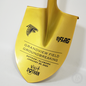 Gold Finish Ceremonial Groundbreaking Shovel - D-Handle with Full Color Printed Vinyl Decals