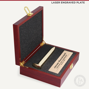 Gold Plated Ceremonial Spike Presentation Case - Laser Engraved Plate