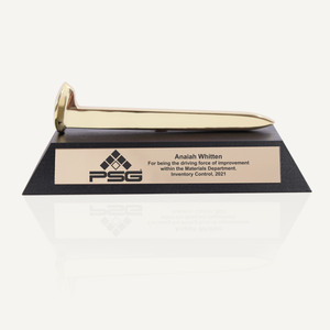 Gold Plated Ceremonial Spike Award with Laser Engraved Plate