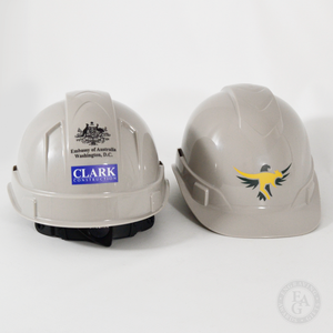 Gray Round Front Hard Hats with Vinyl Decals