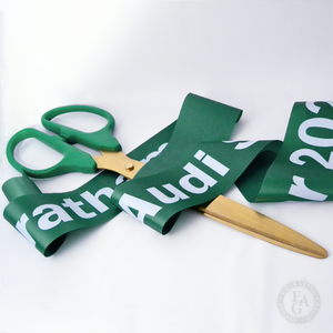 36" Green Ribbon Cutting Scissors with Gold Blades with 8" Green Full Color Printed Short Length Ribbon