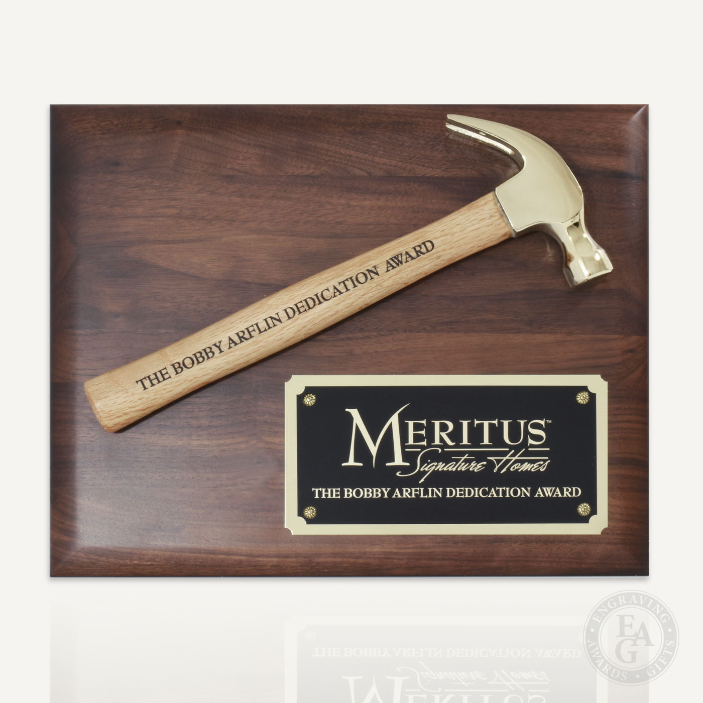 Walnut Plaque with Gold Plated Hammer