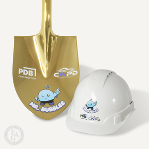 Traditional Gold Plated Shovel and Round Front hard Hat with Vinyl Decals