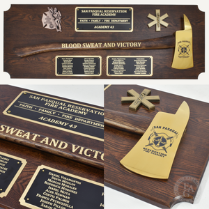 Walnut Firefighter Award Plaque - Gold Axe