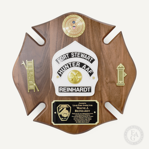 14x14 Genuine Walnut Firefighter Maltese Shield Plaque - Custom Mounted Department Challenge Coins14x14 Genuine Walnut Firefighter Maltese Shield Plaque - Custom Coin
