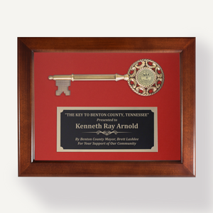 Key Display Case - 9" Ornate Bronze Ceremonial Key - Red Background