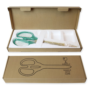 25" Green Ribbon Cutting Scissors with Gold Blades Packaging